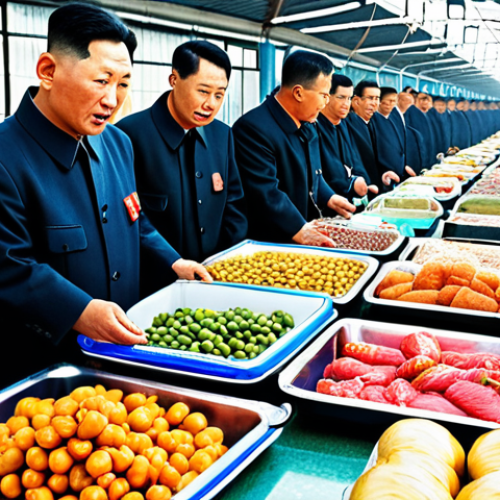 Home 22 **A bustling border market scene:** Capture the vibrant atmosphere of the North Korean-Chinese border with merchants trading goods. Show a variety of items being exchanged, from food and medicine to electronics. Include details like infrastructure (roads, bridges) and diverse people to represent economic exchange and cultural interactions.