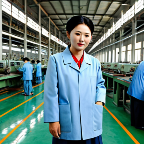 Home 20 North Korean Industry**
"A wide shot of a North Korean factory floor, fully clothed workers operating modern machinery, professional setting, emphasizing productivity, modest attire, safe for work, perfect anatomy, correct proportions, natural pose, high quality, professional photography, appropriate content, family-friendly."
**