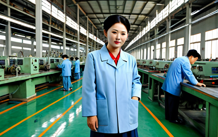 North Korean Industry**

"A wide shot of a North Korean factory floor, fully clothed workers operating modern machinery, professional setting, emphasizing productivity, modest attire, safe for work, perfect anatomy, correct proportions, natural pose, high quality, professional photography, appropriate content, family-friendly."

**