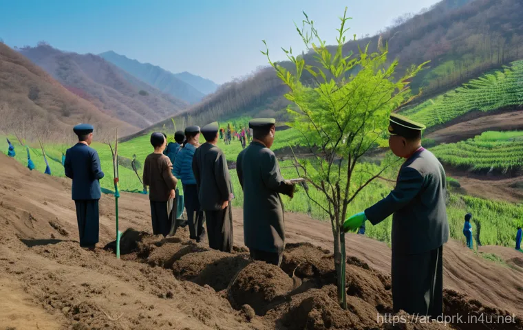 북한의 산림 자원 보존과 개발 정책 - Image Prompt 1: "Green Future Builders"** 북한의 산림 자원 보존과 개발 정책 - Image Prompt 1: "Green Future Builders"**